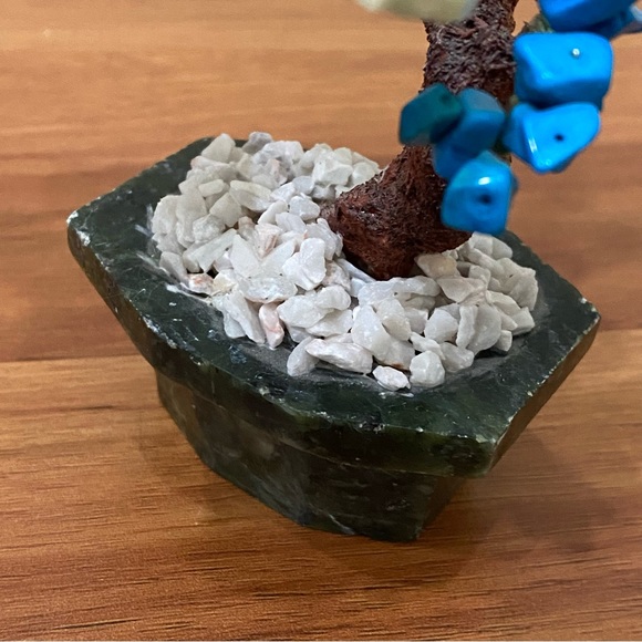 Vintage Carved Semi-Precious Stone Faux Turquoise Buds Bonsai Miniature Tree - Picture 5 of 12